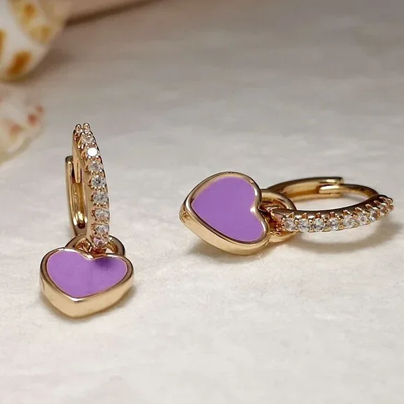 Purple Sexy Women's Heart Charm Cubic Zirconia Earrings - Picture 2 of 5